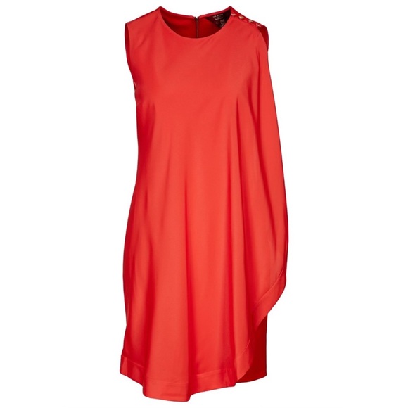 🌹 Ted Baker London, Bolty Bright Red Asymmetrical Side-Draped Tunic Dress - Picture 13 of 16